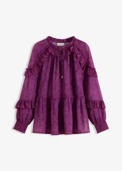 bonprix bonprix Blusa de gasa con volantes púrpura oscuro Outlet