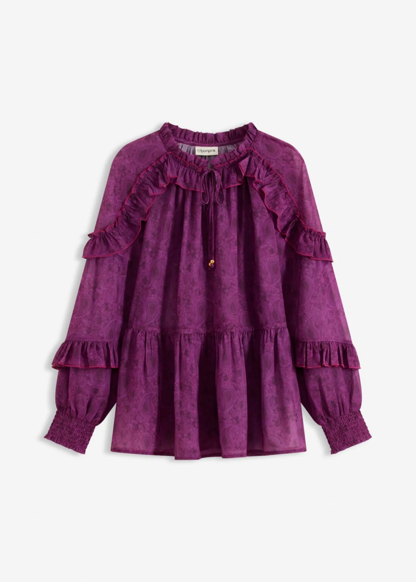 bonprix bonprix Blusa de gasa con volantes púrpura oscuro Outlet