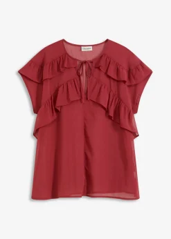 bonprix bonprix Blusa de gasa con volantes Rojo Best