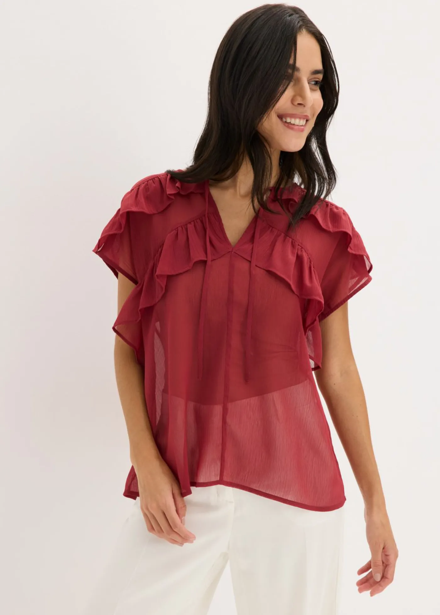 bonprix bonprix Blusa de gasa con volantes Rojo Best