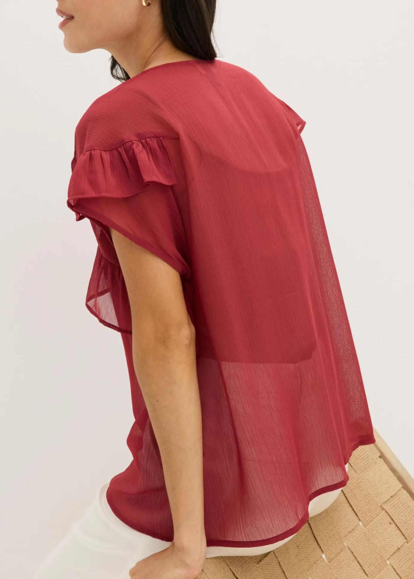 bonprix bonprix Blusa de gasa con volantes Rojo Best