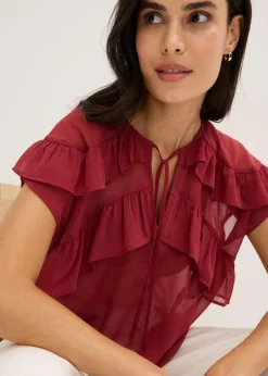 bonprix bonprix Blusa de gasa con volantes Rojo Best