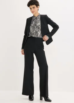 bonprix bonprix Blusa de gasa con volantes piel de serpiente negro-blanco perla Sale