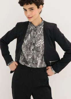 bonprix bonprix Blusa de gasa con volantes piel de serpiente negro-blanco perla Sale