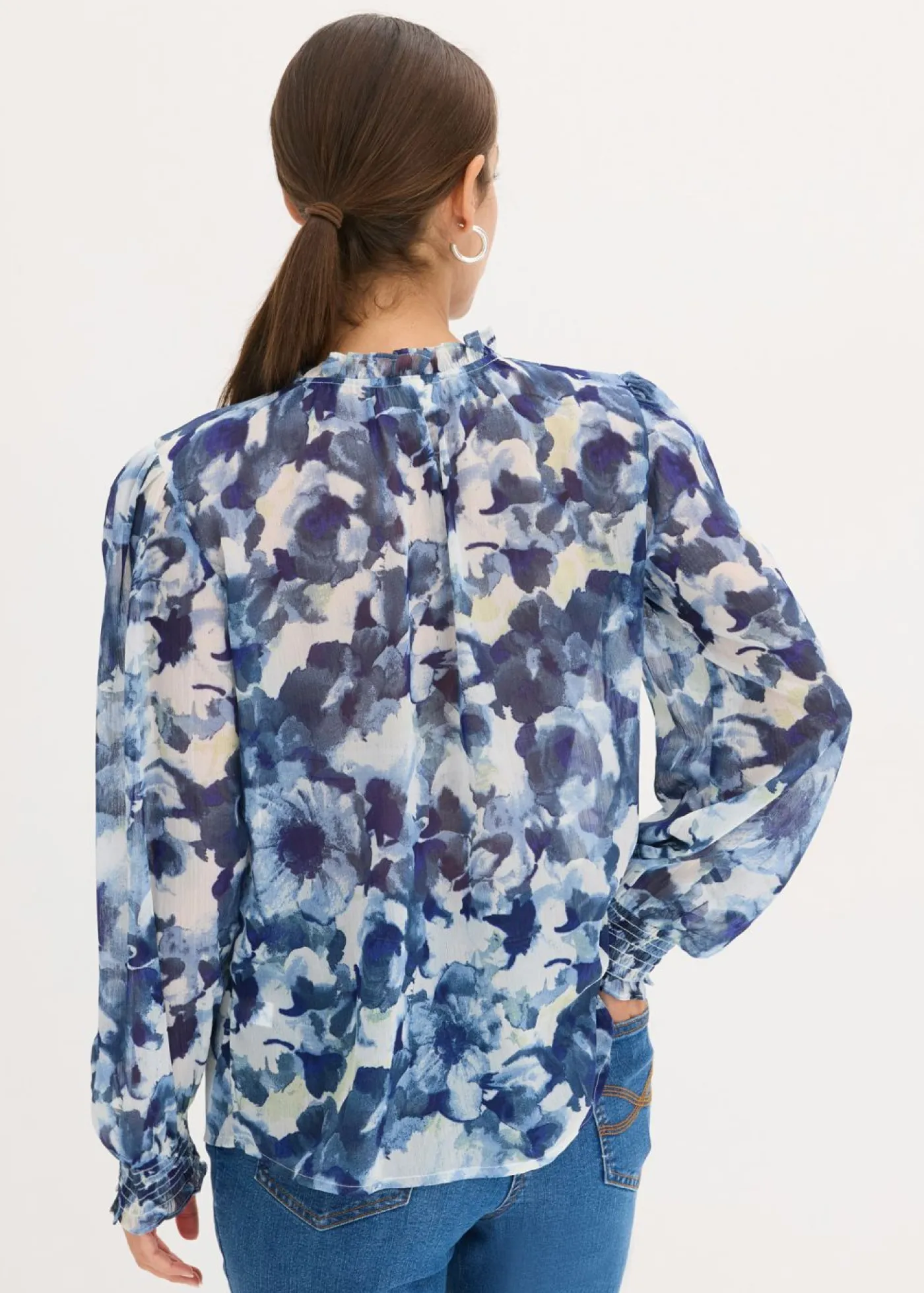 bonprix bonprix Blusa de gasa estampada Azul Discount