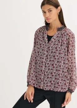 bonprix bonprix Blusa de gasa estampada con bordado Blanco lana con patrón Paisley Discount