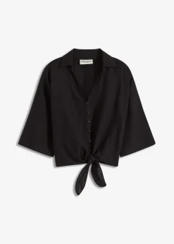 bonprix bonprix Blusa de lino Negro Sale
