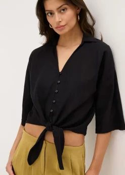 bonprix bonprix Blusa de lino Negro Sale