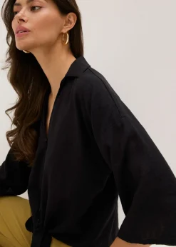 bonprix bonprix Blusa de lino Negro Sale