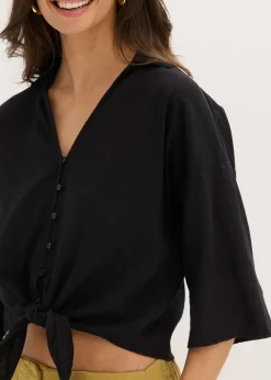 bonprix bonprix Blusa de lino Negro Sale