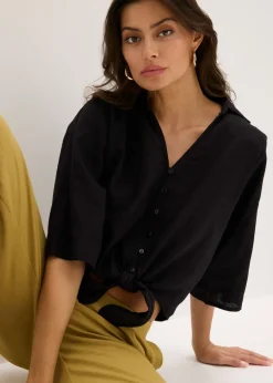 bonprix bonprix Blusa de lino Negro Sale
