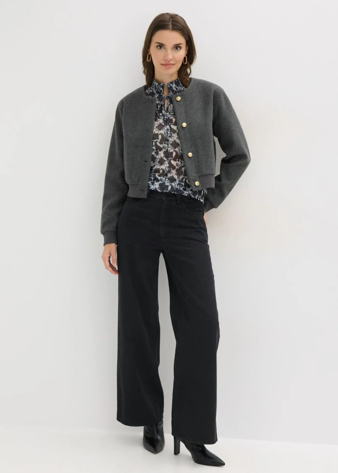 bonprix bonprix Blusa de malla fina Negro-blanco lana con patrón paisley Sale