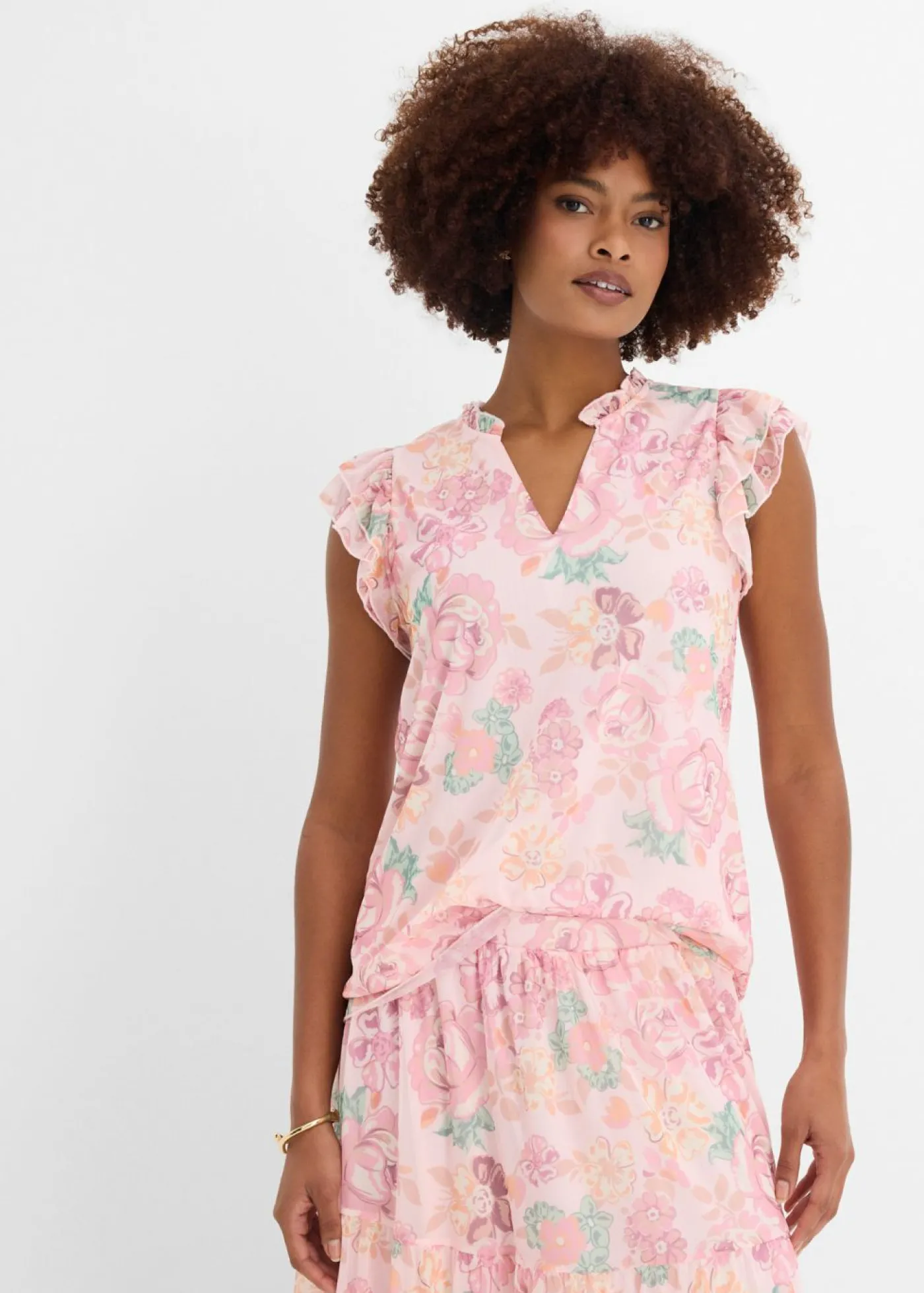 bonprix bonprix Blusa de malla suave Rosa claro de flores Clearance