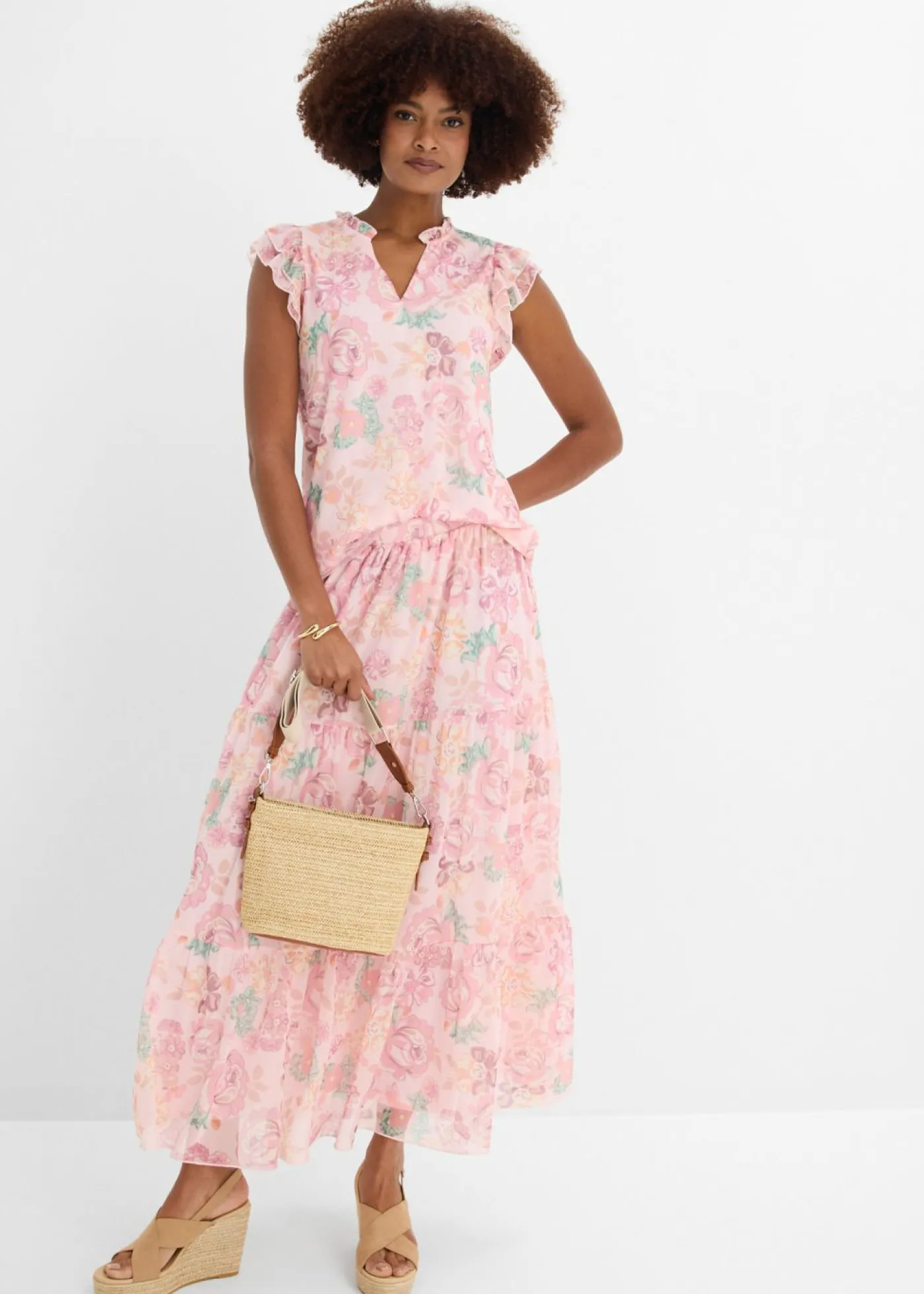 bonprix bonprix Blusa de malla suave Rosa claro de flores Clearance