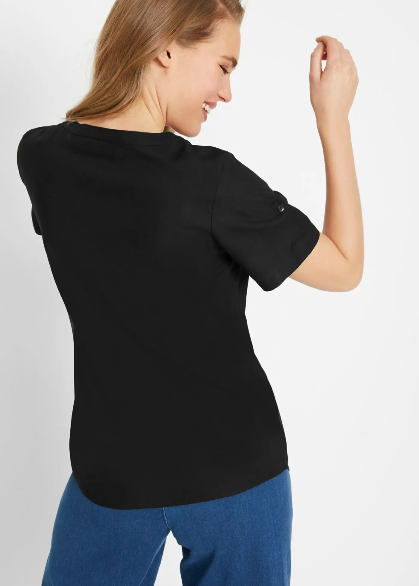 bonprix bonprix Blusa de manga corta Negro Outlet