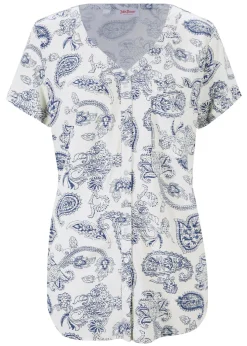 bonprix bonprix Blusa de manga corta Blanco lana-añil con patrón paisley Online