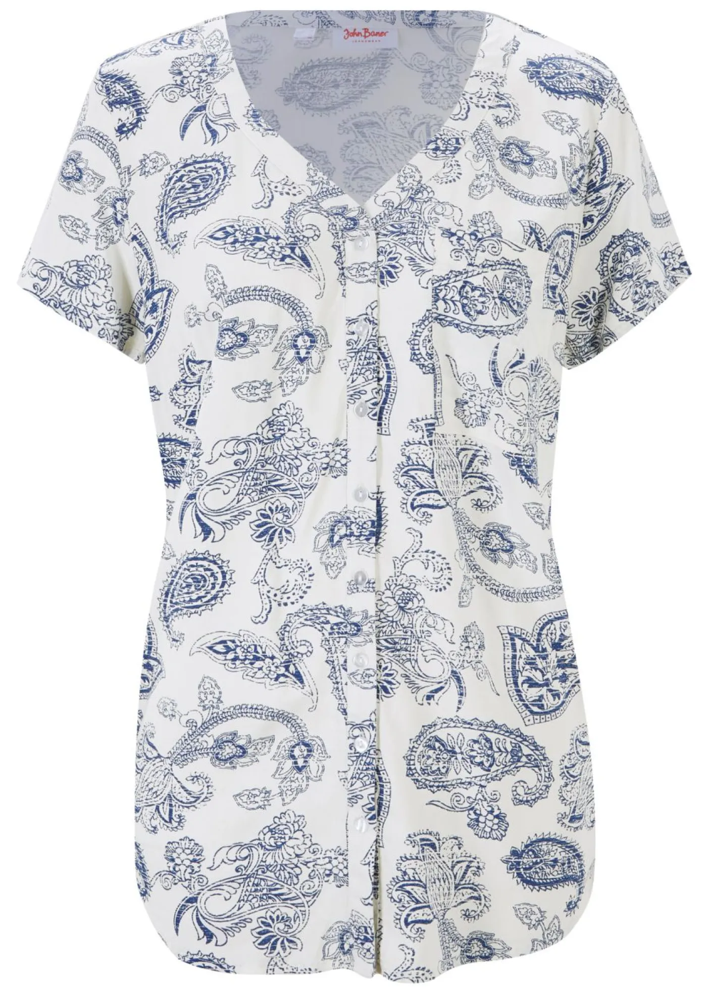 bonprix bonprix Blusa de manga corta Blanco lana-añil con patrón paisley Online