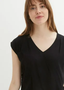 bonprix bonprix Blusa de manga corta con escote en V Negro Hot