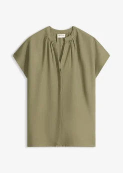 bonprix bonprix Blusa de manga corta con botones ocultos Oliva Discount