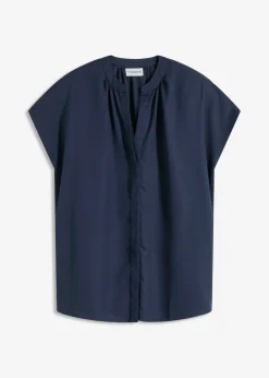 bonprix bonprix Blusa de manga corta con botones ocultos Azul marino Hot