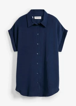 bonprix bonprix Blusa de manga corta con poliéster reciclado Azul marino Clearance