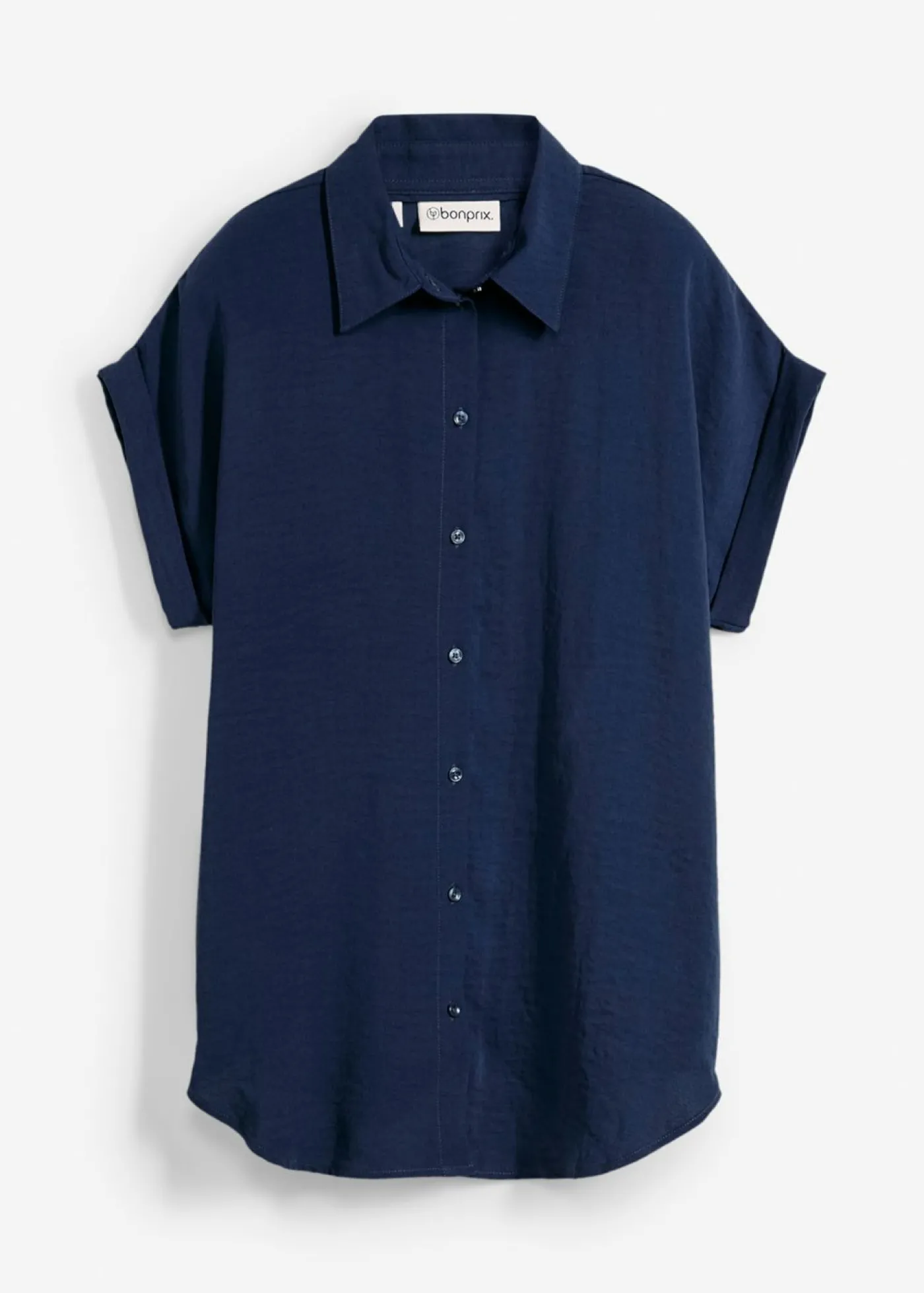 bonprix bonprix Blusa de manga corta con poliéster reciclado Azul marino Clearance