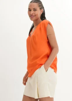 bonprix bonprix Blusa de manga corta con escote en V Naranja cálido Discount