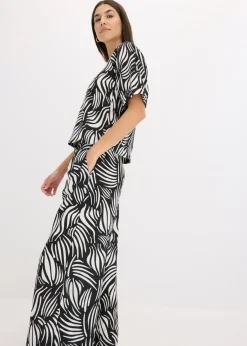 bonprix bonprix Blusa de manga corta con aspecto de lino Negro-blanco lana Discount