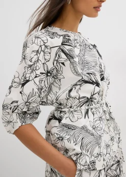 bonprix bonprix Blusa de manga corta de algodón puro Blanco lana Best