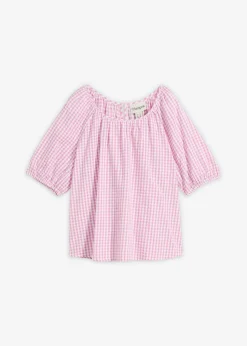 bonprix bonprix Blusa de manga corta de algodón puro Malva-blanco Clearance