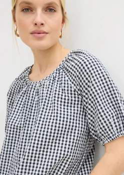 bonprix bonprix Blusa de manga corta de algodón puro Azul marino-blanco Hot