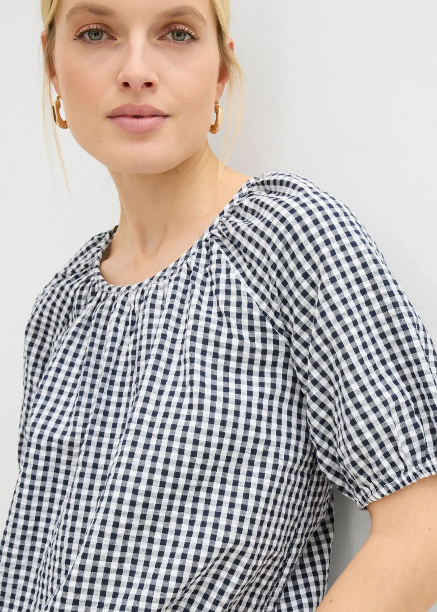bonprix bonprix Blusa de manga corta de algodón puro Azul marino-blanco Hot