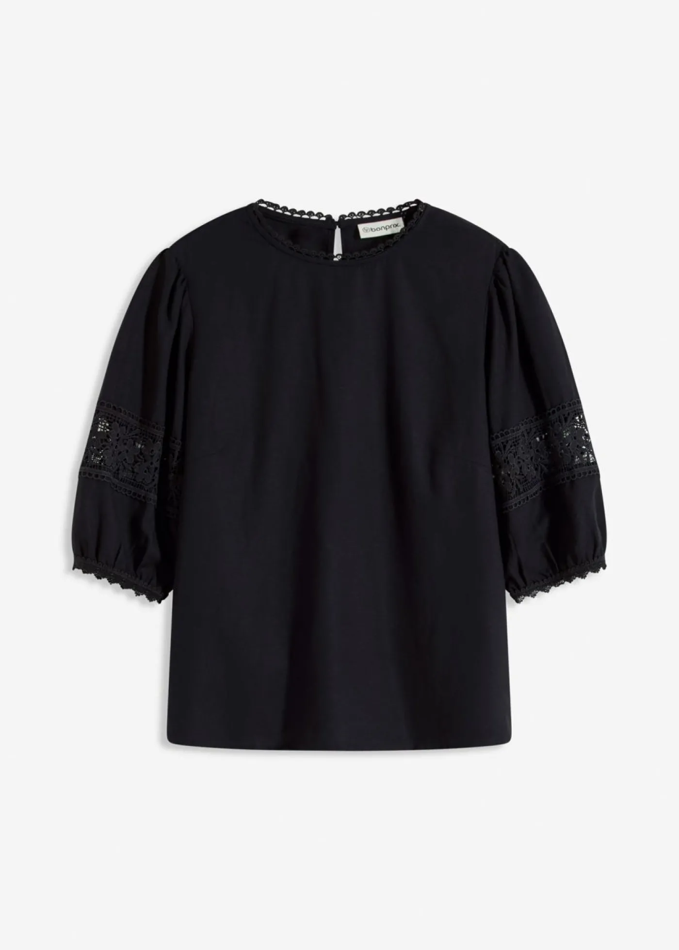 bonprix bonprix Blusa de manga corta de lino Negro Sale