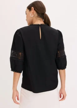 bonprix bonprix Blusa de manga corta de lino Negro Sale