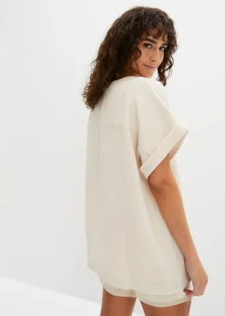 bonprix bonprix Blusa de manga corta de muselina gris guijarro Sale