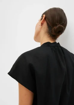 bonprix bonprix Blusa de manga corta de mezcla de lino vaporoso Negro Sale