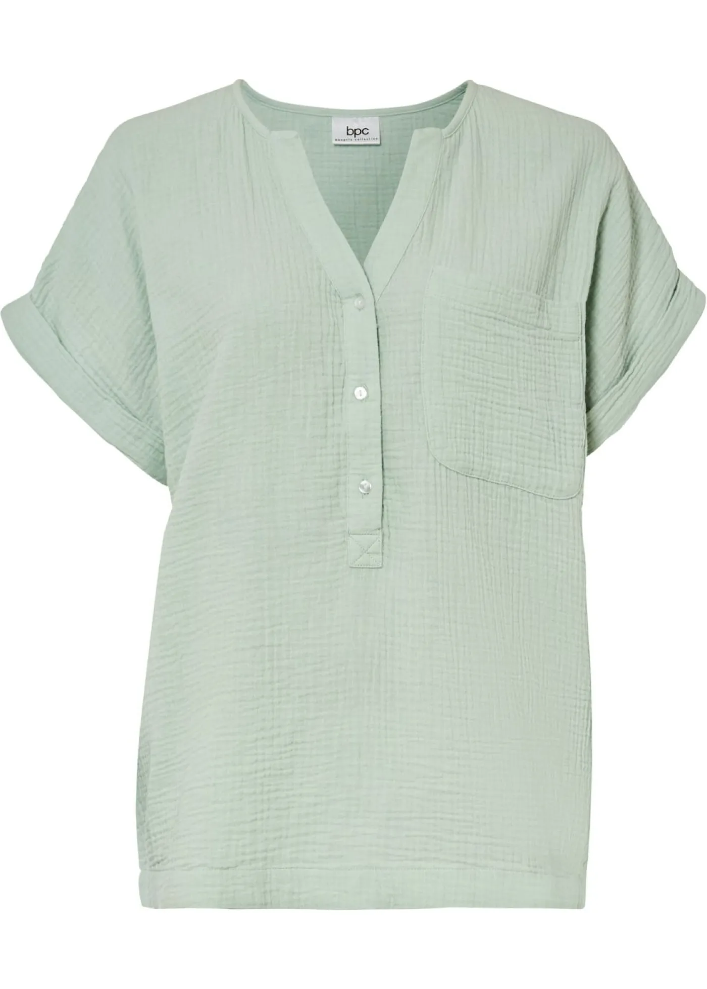 bonprix bonprix Blusa de manga corta de muselina Verde pastel