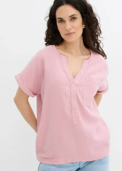 bonprix bonprix Blusa de manga corta de muselina Rosa ceniza Best