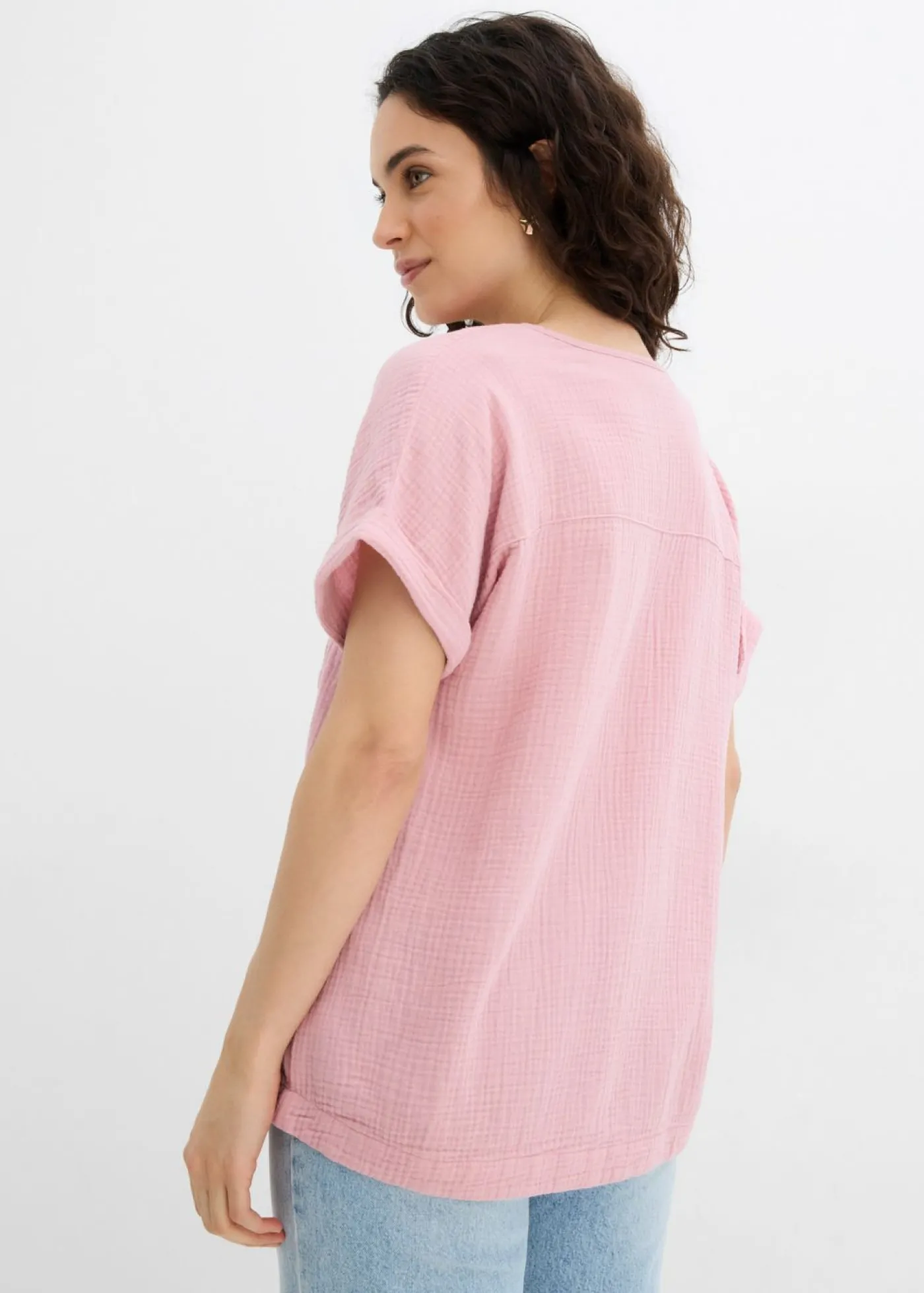 bonprix bonprix Blusa de manga corta de muselina Rosa ceniza Best