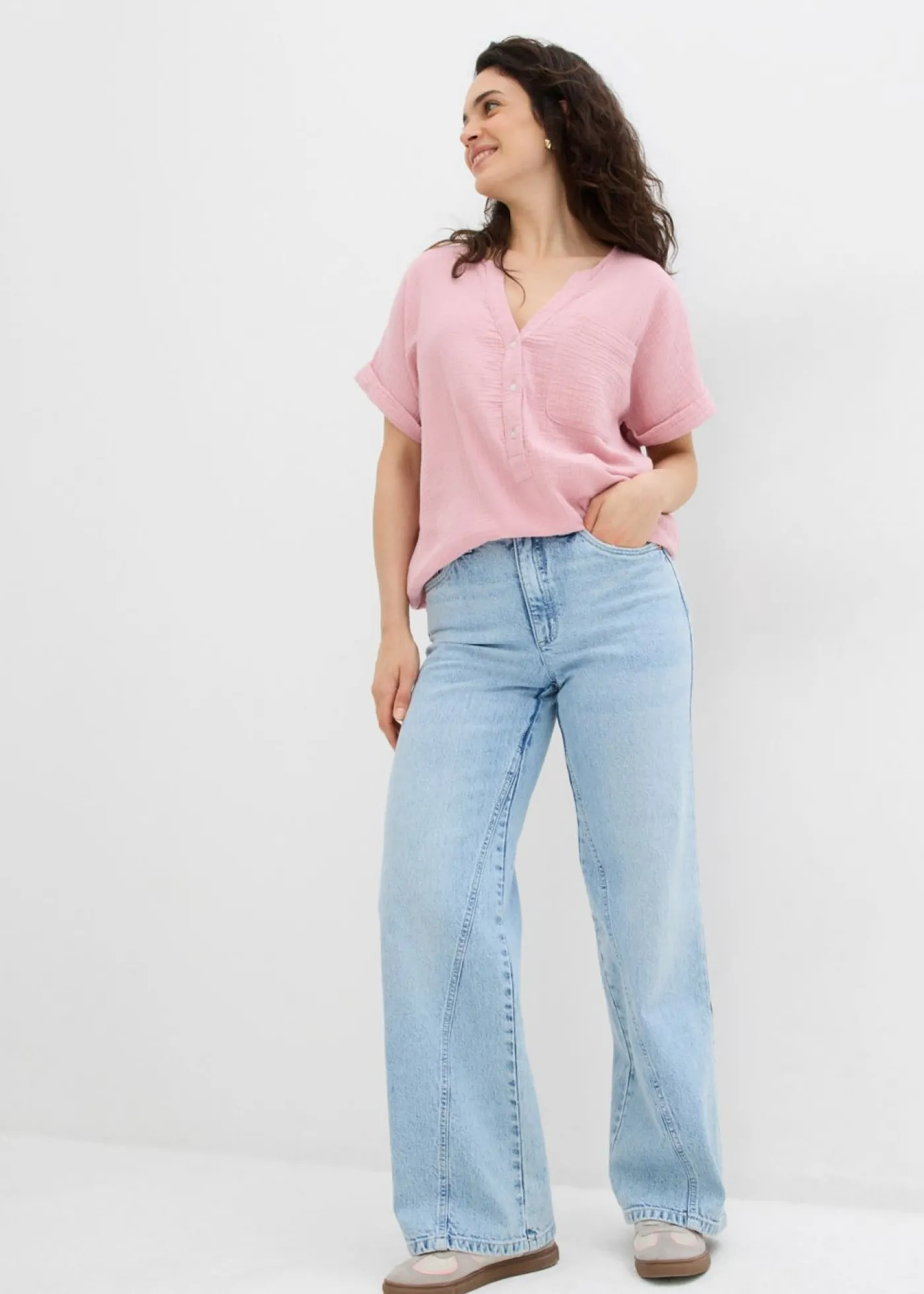 bonprix bonprix Blusa de manga corta de muselina Rosa ceniza Best