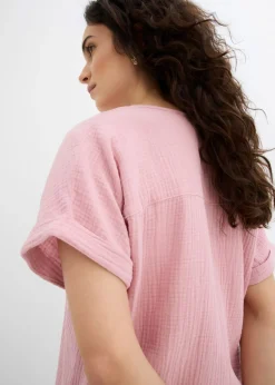 bonprix bonprix Blusa de manga corta de muselina Rosa ceniza Best