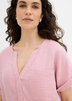 bonprix bonprix Blusa de manga corta de muselina Rosa ceniza Best