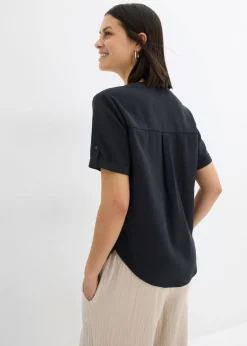 bonprix bonprix Blusa de manga corta de mezcla de viscosa firme Negro Best