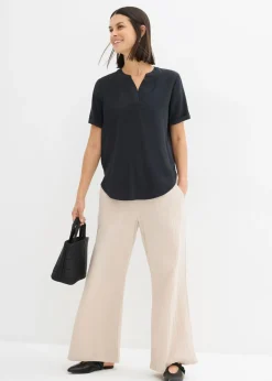 bonprix bonprix Blusa de manga corta de mezcla de viscosa firme Negro Best