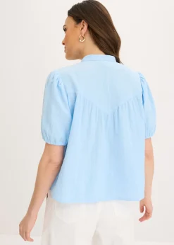 bonprix bonprix Blusa de manga corta de muselina Azul claro Outlet