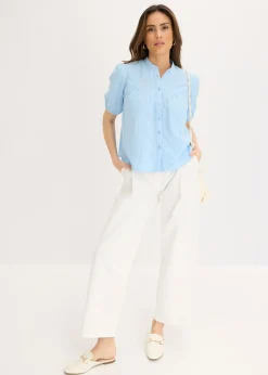 bonprix bonprix Blusa de manga corta de muselina Azul claro Outlet