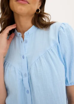 bonprix bonprix Blusa de manga corta de muselina Azul claro Outlet