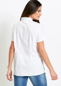 bonprix bonprix Blusa de manga corta de popelín Blanco Online