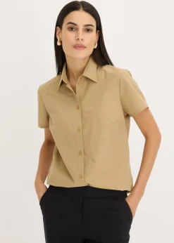 bonprix bonprix Blusa de manga corta de popelín oliva pálido
