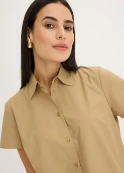 bonprix bonprix Blusa de manga corta de popelín oliva pálido